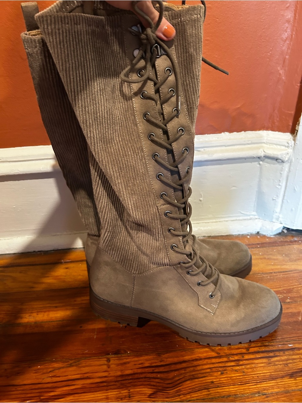 Women's Tall Lace-Up Suede Boots in Taupe